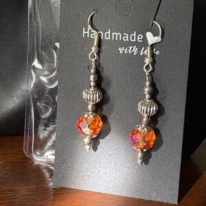 Handmade Silver and Orange Beaded Earrings